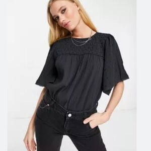 Free People Black Flutter Sleeve Blouse